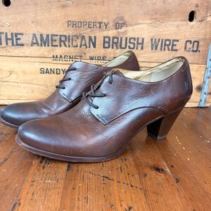 Frye Phoebe Oxford Women's 10M Brown Leather Lace Up Stacked Heel Shoes 3470019